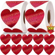 500Pcs Red Laser Love Stickers - Heart Glitter Envelope Sealing Sticker - Valentine's Day Wedding De