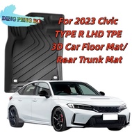 For 2023 Civic TYPE R LHD Black TPE Car Floor Mat / Rear Trunk Mat  All-Weather Non-Slip Eco-Friendl