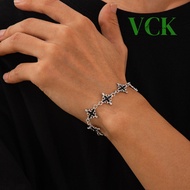 Black Plated Punk Rock Cross Star Bracelet for Men and Women