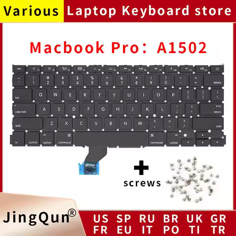 New Laptop A1502 Keyboard US UK Spain Russian French Swiss Portugal Layout For Macbook Pro Retina 13