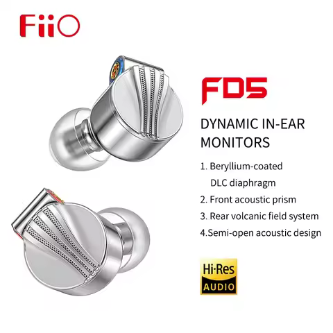 FIIO FD5 Earphones Flagship Dynamic High Quality Headphones with Interchangeable Sound Tubes Earbuds