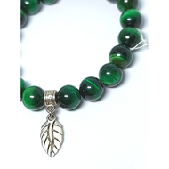 Vòng Tay Mắt Hổ Xanh Lá Cây VIP 10 li phối Charm Bạc Chiếc Lá Như Ý | Hoa Minh Gem