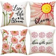 Pink Sunflowers "Bloom" Pattern Pillow Case Linen Cushion Cover 40x40/45x45/50x50/60x60cm