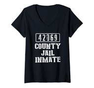 Womens County Jail Inmate 42069 Halloween Costume Outlaw Bandit V-Neck T-Shirt