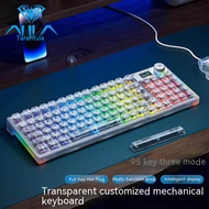 QJMBF AULA F98pro คีย์บอร์ดแบบกลไกหน้าจออัจฉริยะมัลติฟังก์ชั่นลูกบิดคีย์บอร์ดเกมไร้สาปะเก็น RGB เกมส