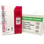 A4 Peal & Seal White Envelope 100gsm 9" x 12.75" (50pcs/pkt) Sampul Surat A4 Putih 100gsm 229mm x 32