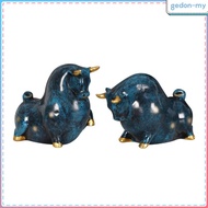 [GedonMY] 2 Pieces Bovine Statue Collectible Bovine Figurine Gold Highlight Decorative Item for Cabi