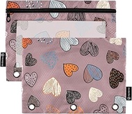Colorful Hearts Pencil Pouch 3 Ring Binder Pen Pencil Bag Zipper Binder Women School Binders Clear P