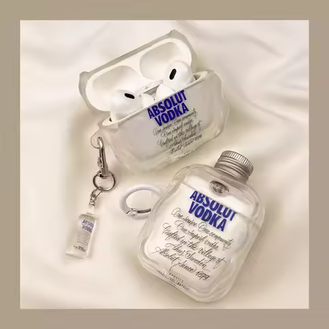 new Absolut Vodka AirPods Case Clear Bottle Shape With Mini Bottle Keychain For AirPods Pro 2 Creati