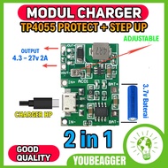 Modul TP4056 + STEP UP 2A tegangan 4.3-27VDC