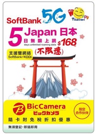 開心電訊 -Happy Telecom 日本 Softbank 5日5G無限數據 (不限速)