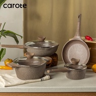 Carote Terra Collection Brown 7 PCS Family Combo Set Non Stick Cookware Marble Stone PFOA Free Suita