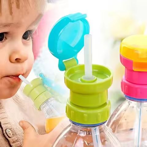 Kid's Water Bottle Cap Spill Proof Soda Water With Straw Safety Drink Straw Cup Safe Drink Straw Sip