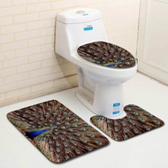 Zeegle Bath Mat Peacock Pattern 3Pcs Bathroom Carpet Foot Mat Bathroom Rug Set Non-slip Mat For Toil