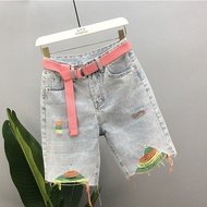 European Goods bf Style Colorful Ripped Frayed Denim Five-point Shorts 2022 Summer Waist Slimmer Loo