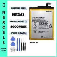 NEXCELL Bateri Serasi untuk Nokia 2.1 Battery Bateri HE341 ( 4000mAh ) with Free Opening Tools