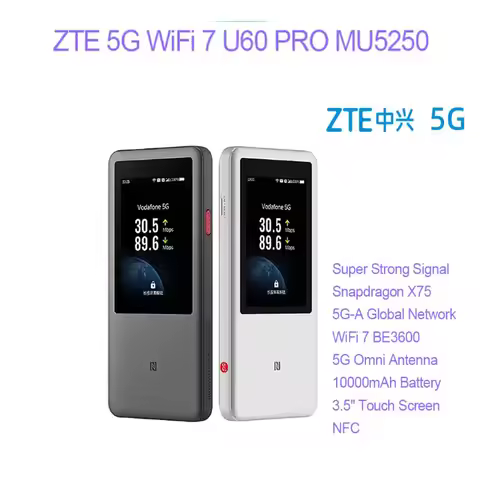 New ZTE U60 Pro MU5250 5G Pocket WIFI Router 5G-A Snapdragon X75 WiFi7 Mobile Router