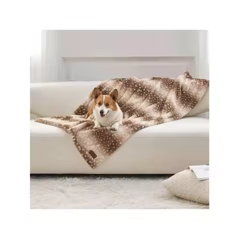 【New Arrival】Deer Print Pet Blanket, Ultra Soft Faux Fur Throw Blanket for Dogs Cats, Warm Cozy Flan