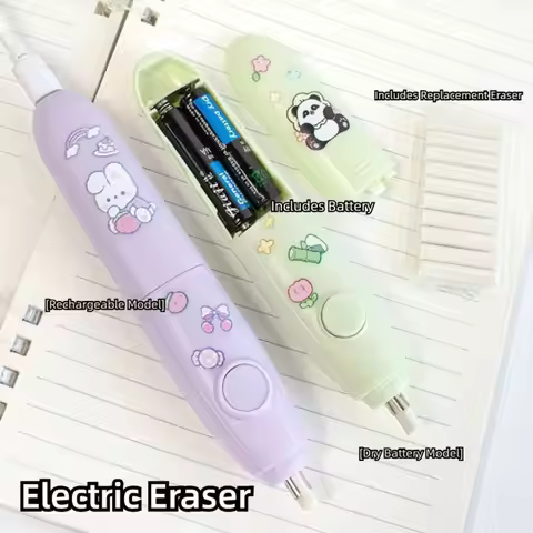 Cute Cartoon Design Electric Eraser Set Battery Powered with Replaceable Core Automatic Eraser Recha
