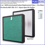 Fits Novita NAP-200 / A11 / Apure Apex HEPAZ Air Purifier 2-in-1 HEPA + Activated Carbon Replacement Filter &amp; Pre-Filter