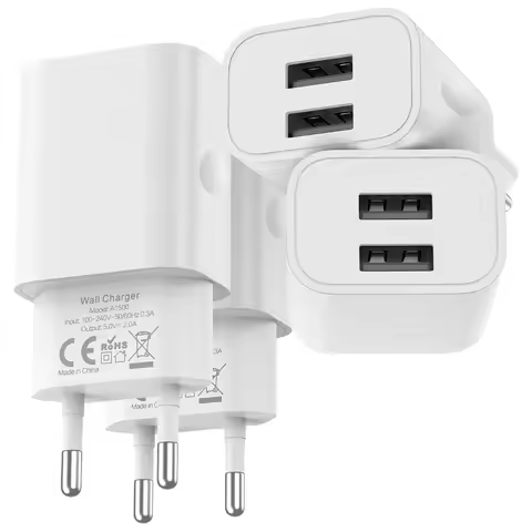 Universal Phone Adapter Charger 5V 2A Dual USB Fast Chargers for iPhone 14 15 16 Xiaomi Huawei Trave