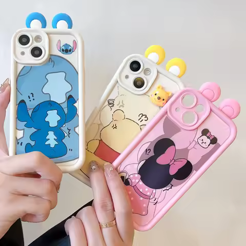3D Ear Cute Disneies Stitch New Phone Case For Vivo V40 V30 V30e V29e V29 V27 V27e V25 V20 V21 X100 