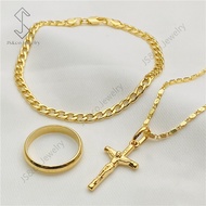 JS&amp;CO jewelry 18K Bangkok Gold Cross Pendant Necklace Bracelet Ring Set set-209