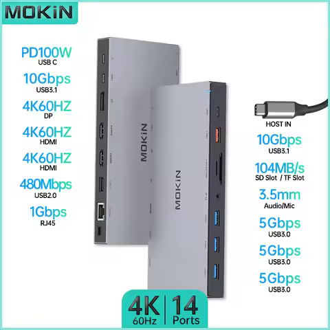 MOKiN 14 in 1 Docking Station for MacBook Air/Pro iPad Thunderbolt Laptop - USB3.1 HDMI 4K DP 4K PD 