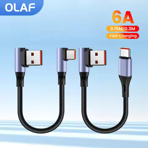 0.15M/0.3M Double Elbow Short USB C Cable 6A USB To Type C Fast Charging Cable for iphone 15 16 Sams