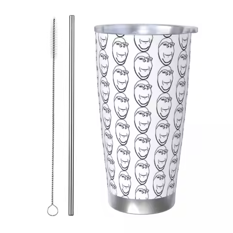 Smiling Wholesome Wojak Soyjak Tumbler Vacuum Insulated Meme Coffee Cups Stainless Steel Smoothie Te