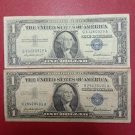 uang kertas USA Amerika serikat 1 dollar 1957 2 lembar