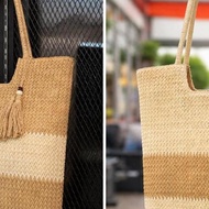 Handmade Rattan Tote Bag Woven Knit Straw Handbag for Women & Teens Natural Beg Anyaman Rotan Di Any
