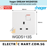 Hager Dream WGDS113S 13A Single Switched Socket Outlet c/w M3.5 x 27mm long screws(Suitable for BTO switch replacement HDB new installations Singapore standard size switch hole for easy installation) *NEW beehive-like design plate