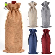QIUJU 3Pcs Drawstring Linen Bag, Packaging Champagne Wine Bottle Cover,  Washable Gift Pouch Wine Bottle Bag Wedding Christmas Party