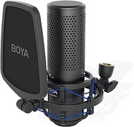 BOYA XLR Large Diaphragm Studio Condenser Microphone, 48V Phantom Power Vocal Recording Mic for Singing Podcast, Project Home Audio YouTube Facebook Streaming (BY-M1000 Pro)