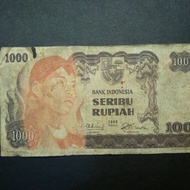 uang kertas lama 1000 rupiah tahun 1968 jend.Soedirman barong triple