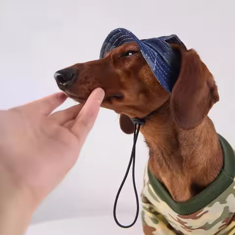 Jeans Sunscreen Sausage Dogs Hat Outdoor Hat Ear Holes Adjustable Cap for Badger Dogs Breathable Coo