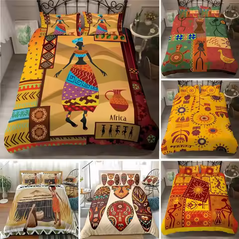 African Woman King Queen Duvet Cover Retro Exotic Tribal Black Girl Pattern Bedding Set Africa Polye