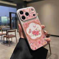 Pink Floral Butterfly Large Camera Window Casing For Samsung S25 S26 S24 S23 S22 S21 Ultra F17