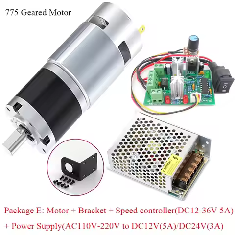 12V24V 775 DC Motor 8RPM~1600RPM 775 Planetary Geared Motor Slow Speed Adjustable High Torque 42mm B