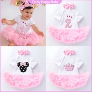 Baju baby girl dress 0-3-6-12-24months newborn set gaun cotton pink white romper tutu dress 1-2Years