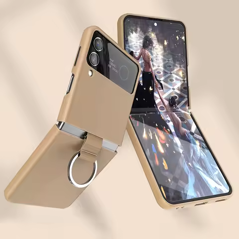 Clearance Sale Genuine Cowhide Leather Phone Case for Samsung Galaxy Z Flip 3 Flip3 Ring Lanyard Sho