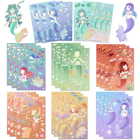 8Sheets Little Mermaid DIY Puzzle Stickers for Kids Cartoon Dress up Jigsaw Stickers Children's Crea