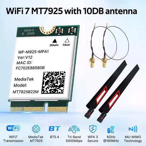 fenvi WiFi 7 MT7925 Network Card Bluetooth 5.4 M.2 NGFF Wireless Adapter 5400Mbps Tri Band 2.4G/5G/6