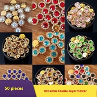 [rangevoyage2] 50p 10/12mm Round Crystal Glass Sewing Stone Glue-on Claw Rhinestones Gold Base Butto
