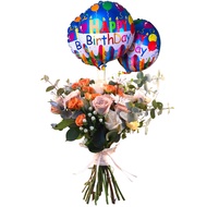 FNP Flamboyant Mixed Flowers Bunch with Birthday Balloon Set