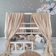 蒙特梭利床罩（2 件套）米色薄紗罩，床華蓋