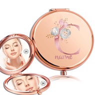 Customized Name Pocket 2-face Makeup Mirror Handheld Foldable Magnifying Glass Portable Metal Cosmet