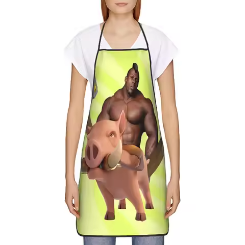 1pc Funny Meme Barbarian Hog Rider Kitchen Apron for Home Cooking BBQ Party Decor