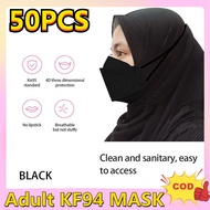 50PCS KF94 Headloop Hijab Face Mask Adults 50PCS Face Mask Topeng Muka Tudung Kpop Kdrama Black MASK 4ply Protection